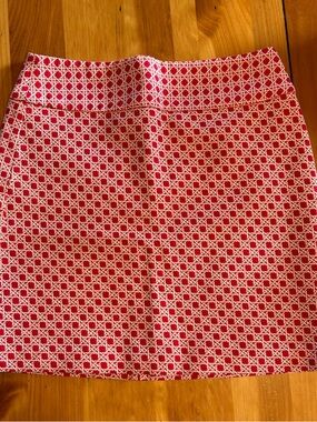 Talbots Red and White Mini Skirt with Geometric Print